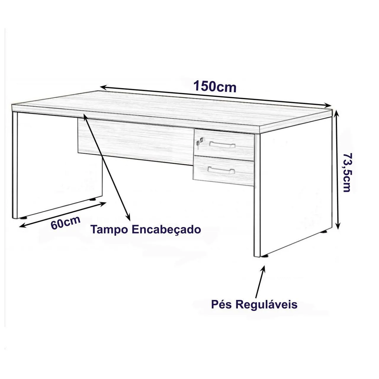 Mesa Escritório 1,50x0,60m -02 Gavetas - MALAGA/PRETO COD 542 - Imagem 2